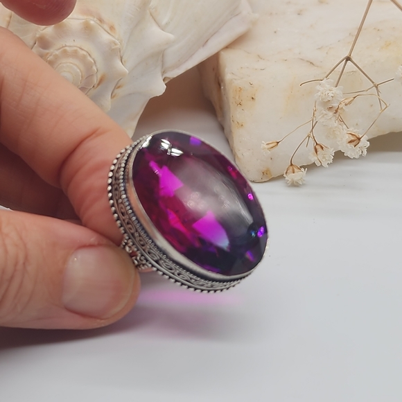 Large Silver Ring Bright Large Pink Spinel Stone - Picture 7 of 15